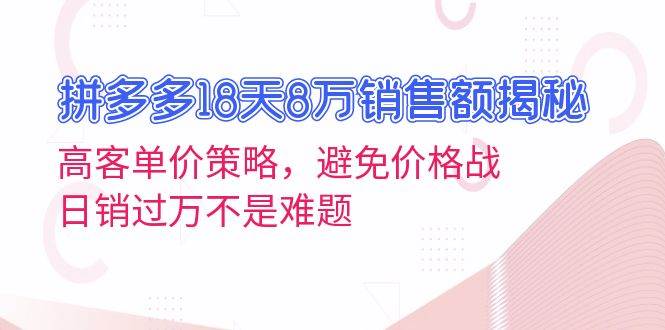 拼多多18天8万销售额揭秘：高客单价策略，避免价格战，日销过万不是难题-云壹网创