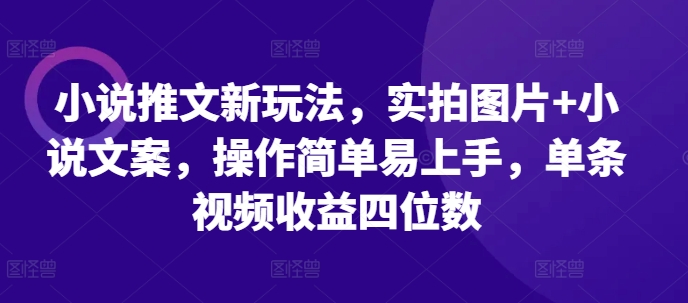小说推文新玩法，实拍图片+小说文案，操作简单易上手，单条视频收益四位数-云壹网创