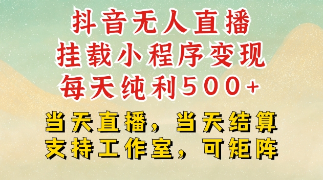 抖音无人直播挂载小程序变现每天纯利500 当天直播，当天结算支持工作室，可矩阵【揭秘】-云壹网创