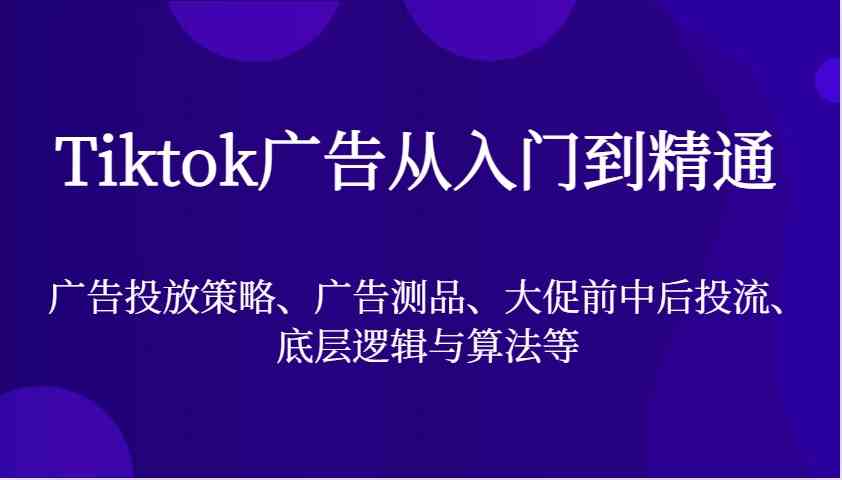 Tiktok广告从入门到精通，广告投放策略、广告测品、大促前中后投流、底层逻辑与算法等-云壹网创