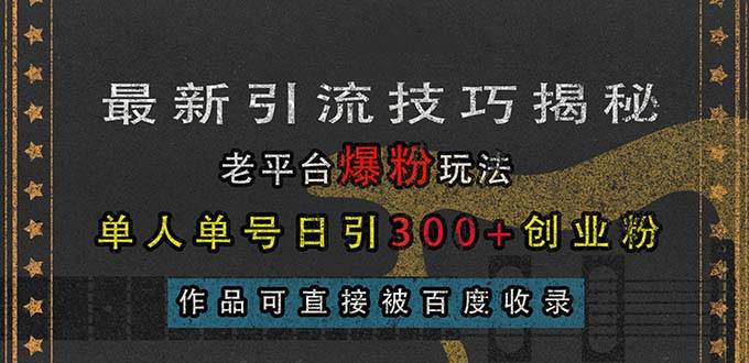 （13445期）最新引流技巧揭秘，老平台爆粉玩法，单人单号日引300+创业粉，作品可直…-云壹网创