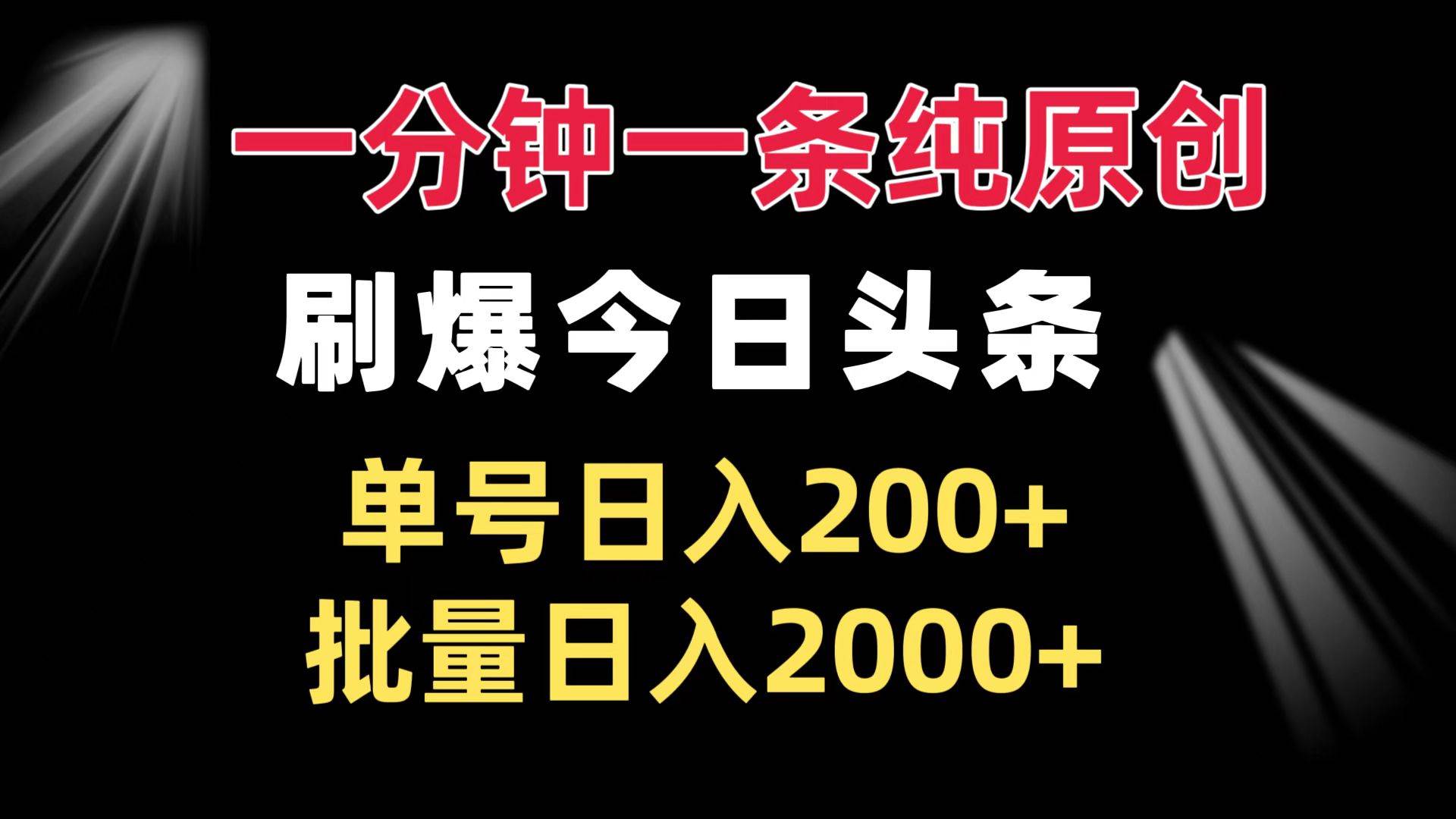 （13495期）一分钟一条纯原创  刷爆今日头条 单号日入200+ 批量日入2000+-云壹网创