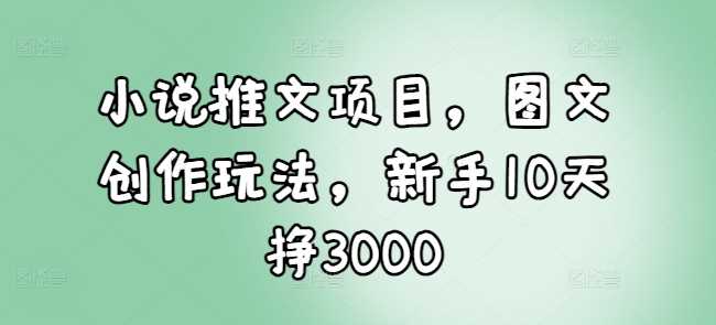 小说推文项目，图文创作玩法，新手10天挣3000-云壹网创