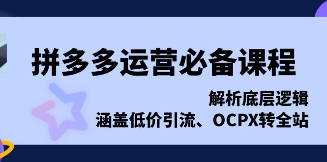 拼多多运营必备课程，解析底层逻辑，涵盖低价引流、OCPX转全站-云壹网创