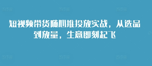 短视频带货随心推投放实战，从选品到放量，生意即刻起飞-云壹网创