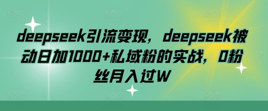 deepseek引流变现，deepseek被动日加1000+私域粉的实战，0粉丝月入过W-云壹网创