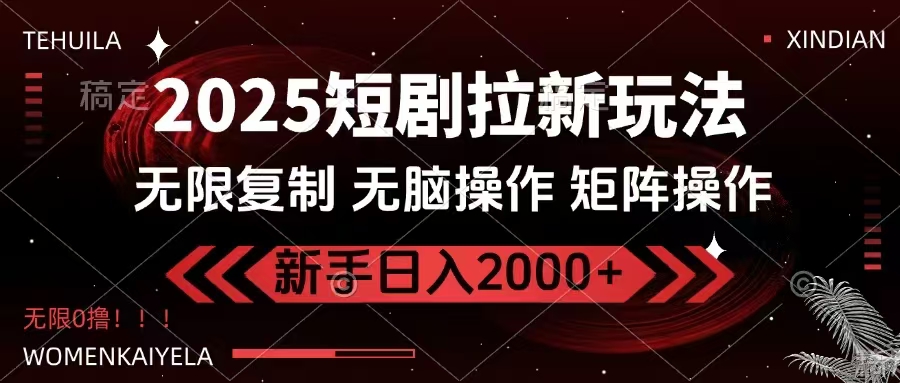 2025短剧拉新玩法，无需注册登录，无限0撸，无脑批量操作日入2000+-云壹网创