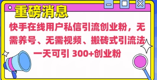 快手最新引流创业粉方法，无需养号、无需视频、搬砖式引流法【揭秘】-云壹网创