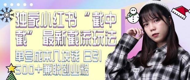 最新小红书截流玩法 独家截中截 单号成本几块钱 日引500 CY粉JZ粉-云壹网创