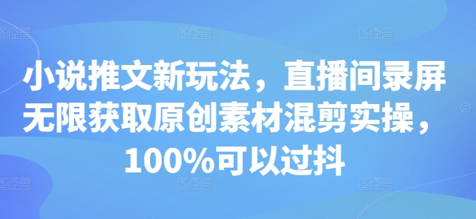 小说推文新玩法，直播间录屏无限获取原创素材混剪实操，100%可以过抖-云壹网创