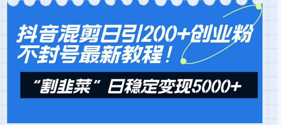 （8349期）抖音混剪日引200+创业粉不封号最新教程！“割韭菜”日稳定变现5000+！-云壹网创