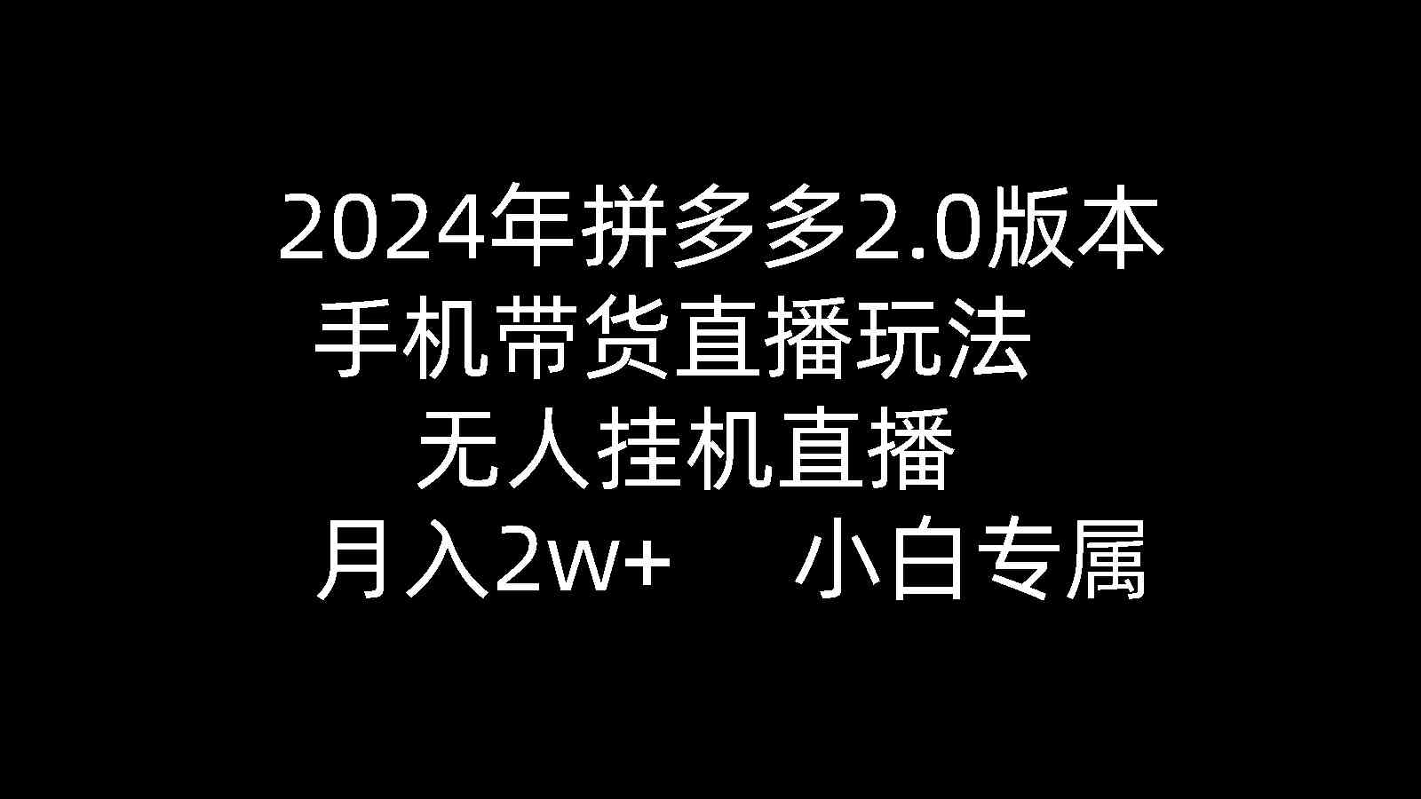 （9768期）2024年拼多多2.0版本，手机带货直播玩法，无人挂机直播， 月入2w+， 小…-云壹网创
