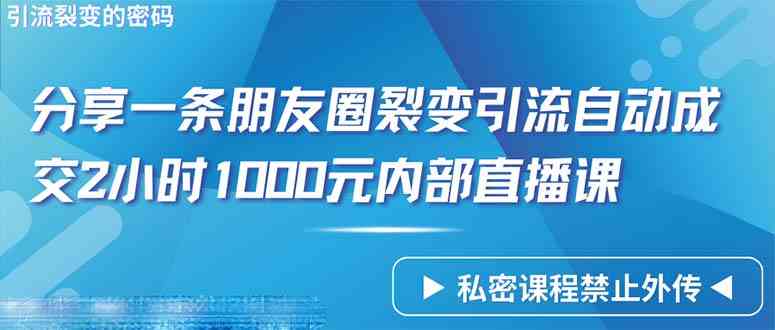 (9850期)仅靠分享一条朋友圈裂变引流自动成交2小时1000内部直播课程-云壹网创