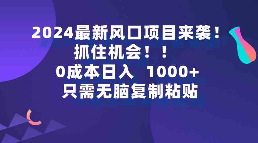 （9899期）2024最新风口项目来袭，抓住机会，0成本一部手机日入1000+，只需无脑复…-云壹网创