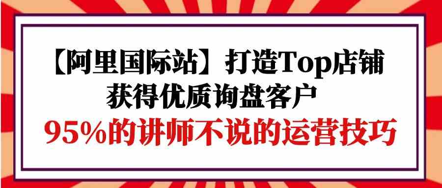 （9976期）【阿里国际站】打造Top店铺-获得优质询盘客户，95%的讲师不说的运营技巧-云壹网创