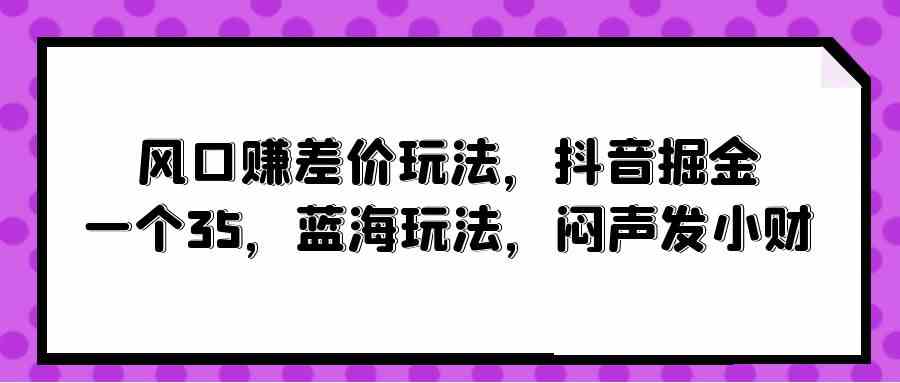 （10022期）风口赚差价玩法，抖音掘金，一个35，蓝海玩法，闷声发小财-云壹网创