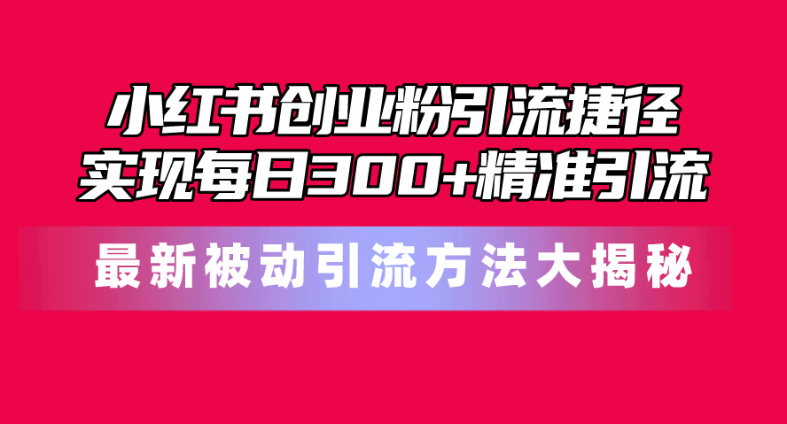 (10692期)小红书创业粉引流捷径!最新被动引流方法大揭秘,实现每日300+精准引流-云壹网创
