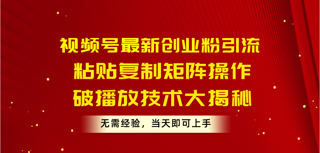 （10803期）视频号最新创业粉引流，粘贴复制矩阵操作，破播放技术大揭秘，无需经验…-云壹网创
