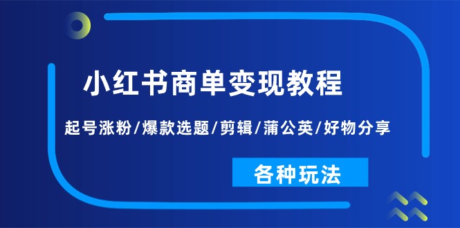 （11164期）小红书商单变现教程：起号涨粉/爆款选题/剪辑/蒲公英/好物分享/各种玩法-云壹网创