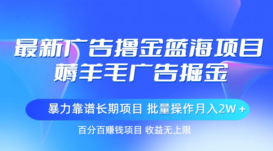 （11193期）最新广告撸金蓝海项目，薅羊毛广告掘金 长期项目 批量操作月入2W＋-云壹网创