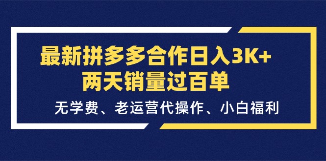 （11291期）最新拼多多合作日入3K+两天销量过百单，无学费、老运营代操作、小白福利-云壹网创