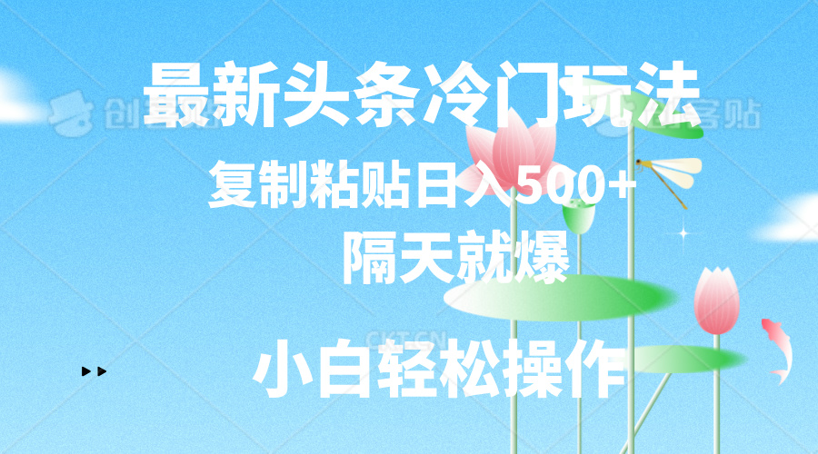 （11414期）最新头条冷门玩法，隔天就爆，复制粘贴日入500+-云壹网创