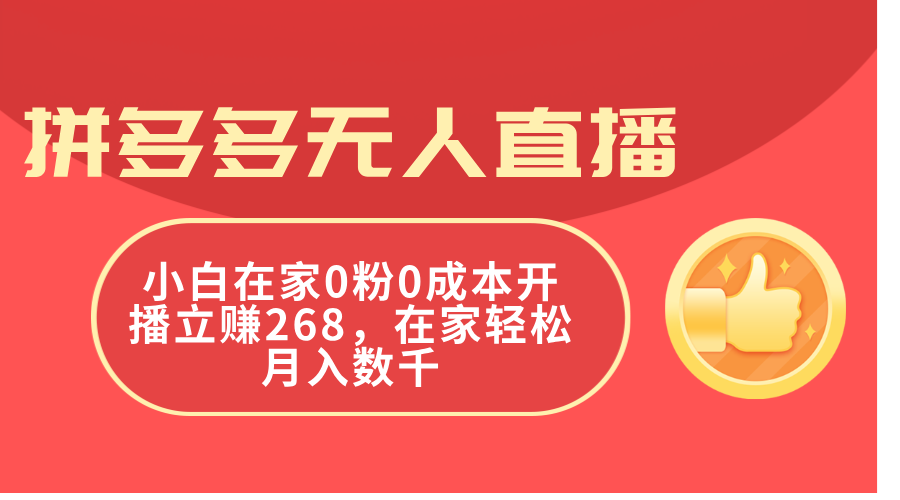 （11521期）拼多多无人直播，小白在家0粉0成本开播立赚268，在家轻松月入数千-云壹网创
