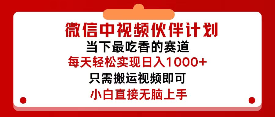 （12017期）微信中视频伙伴计划，仅靠搬运就能轻松实现日入500+，关键操作还简单，…-云壹网创