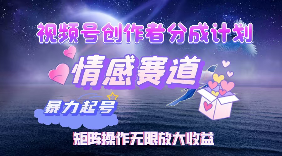 (12461期)视频号创作者分成项目之情感赛道,暴力起号,实现税后月入3W+矩阵操作…-云壹网创