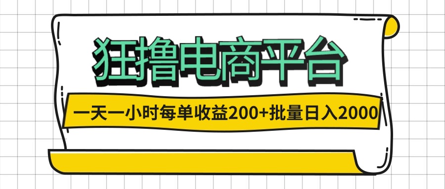 (12463期)一天一小时 狂撸电商平台 每单收益200+ 批量日入2000+-云壹网创