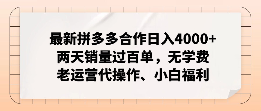 （12869期）拼多多最新合作日入4000+两天销量过百单，无学费、老运营代操作、小白福利-云壹网创