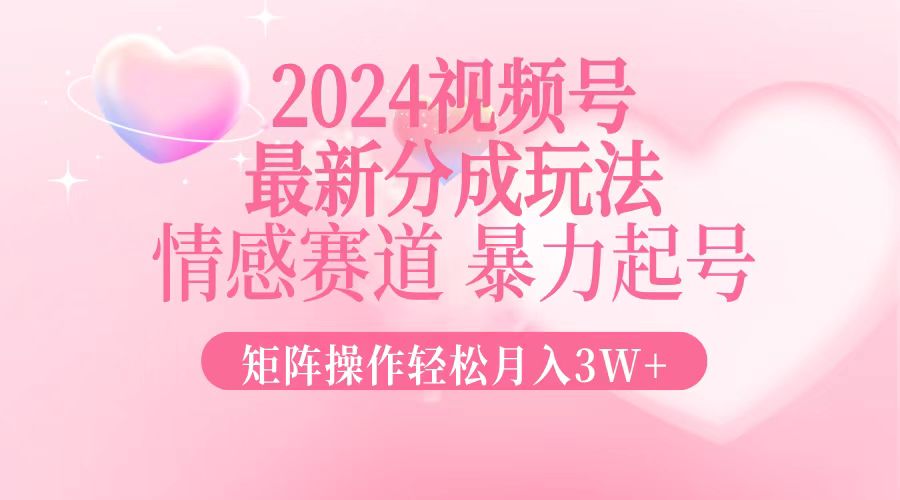 （12922期）2024最新视频号分成玩法，情感赛道，暴力起号，矩阵操作轻松月入3W+-云壹网创