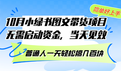 (13005期)10月份小绿书图文带货项目 无需启动资金 当天见效 普通人一天轻松搞几百块-云壹网创
