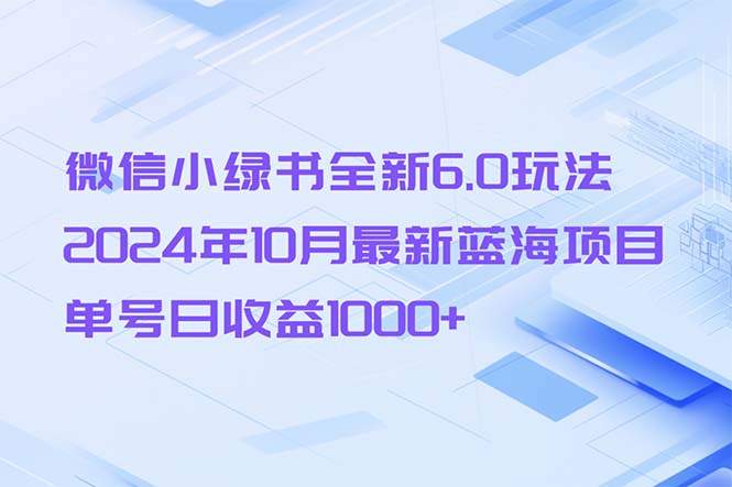 （13052期）微信小绿书全新6.0玩法，2024年10月最新蓝海项目，单号日收益1000+-云壹网创