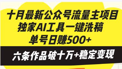 （13156期）十月最新公众号流量主项目，独家AI工具一键洗稿单号日赚500+，六条作品…-云壹网创