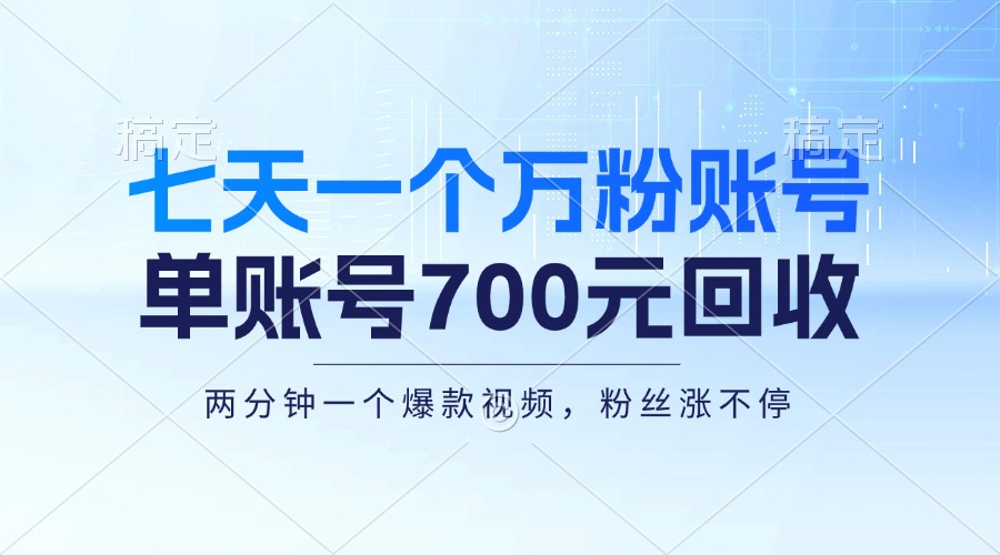 （13062期）七天一个万粉账号，新手小白秒上手，单账号回收700元，轻松月入三万＋-云壹网创