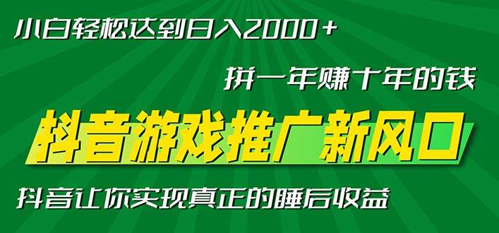 （13331期）新风口抖音游戏推广—拼一年赚十年的钱，小白每天一小时轻松日入2000＋-云壹网创