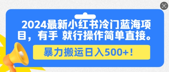 2024最新小红书冷门蓝海项目，有手就行操作简单直接，暴力搬运日入500-云壹网创