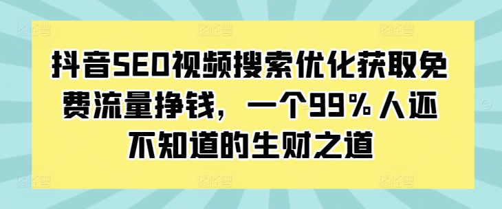 抖音SEO视频搜索优化获取免费流量挣钱，一个99%人还不知道的生财之道-云壹网创