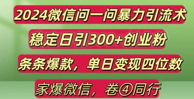 2024最新微信问一问暴力引流300 创业粉,条条爆款单日变现四位数【揭秘】-云壹网创