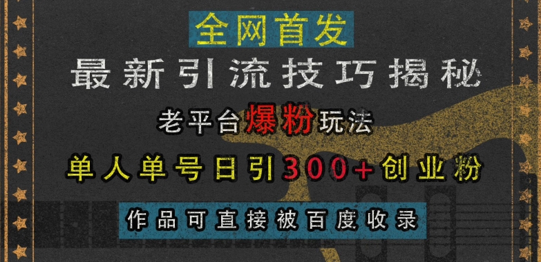 最新引流技巧揭秘，老平台爆粉玩法，单人单号日引300 创业粉，作品可直接被百度收录-云壹网创