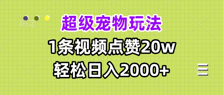 超级宠物视频玩法，1条视频点赞20w，轻松日入2000-云壹网创