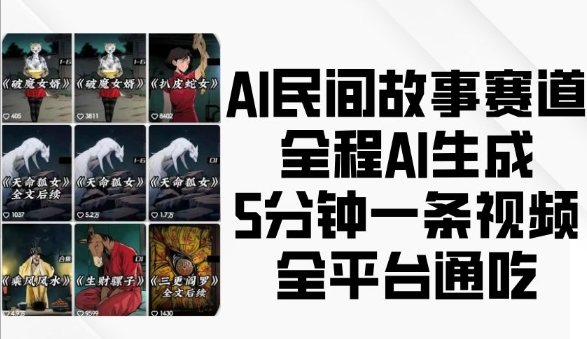 AI民间故事赛道，全程AI生成5分钟一条视频，全平台通吃-云壹网创
