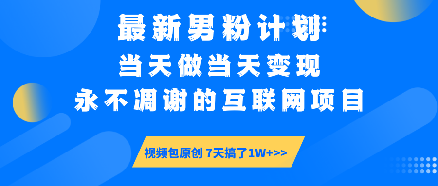 最新男粉计划6.0玩法，永不凋谢的互联网项目 当天做当天变现，视频包原...-云壹网创