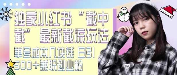 最新小红书截流玩法 独家截中截 单号成本几块钱 日引500+CY粉JZ粉-云壹网创